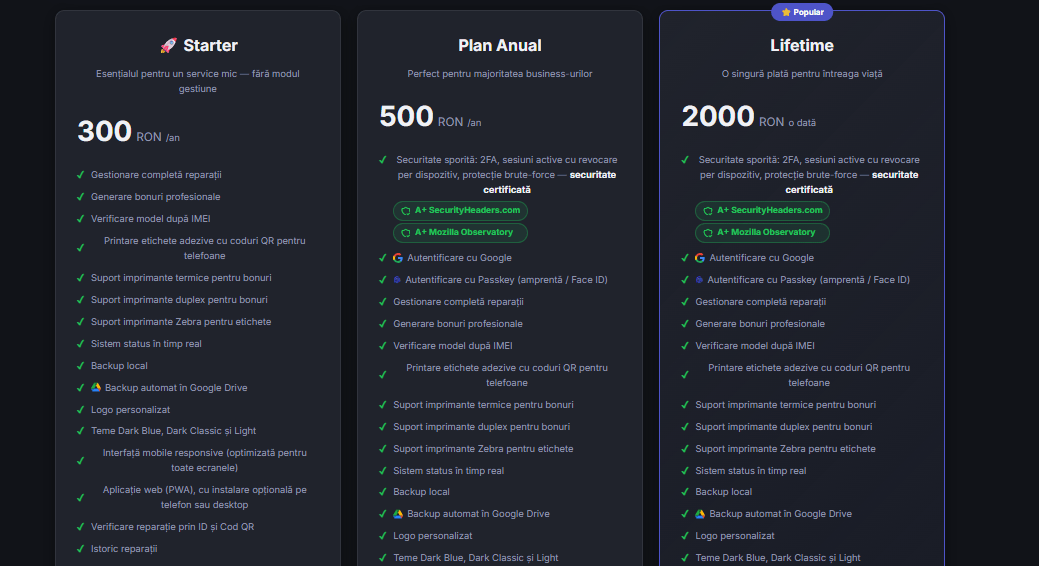 Am lansat Planul Starter — gestiune profesională pentru service-uri GSM de la 300 lei/an