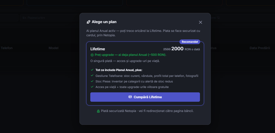 Plătește cu cardul și fă upgrade oricând, direct din cont