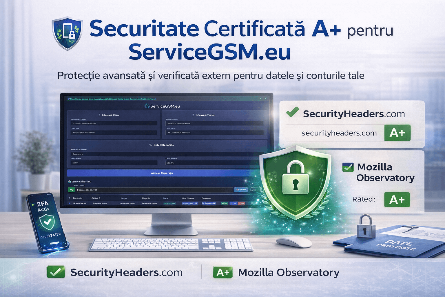 Securitate certificată A+: protecție avansată pentru datele din service-ul tău GSM